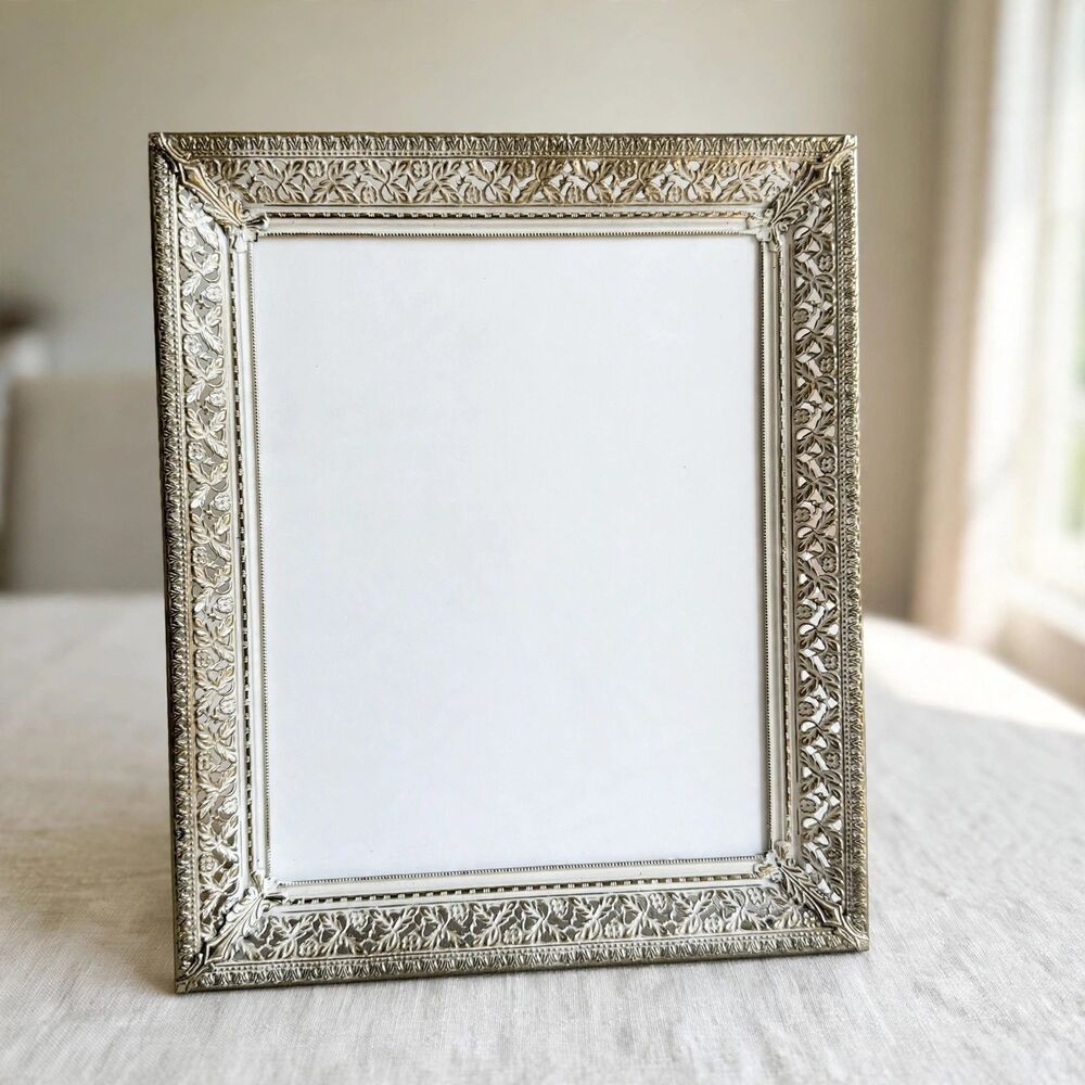 Ornate Silver Cream Filigree Picture Frame 8x10 Metal Floral Vintage Elegant